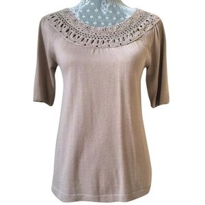 NWOT BCBGMaxAzria Silk Crocheted Latte Top XS